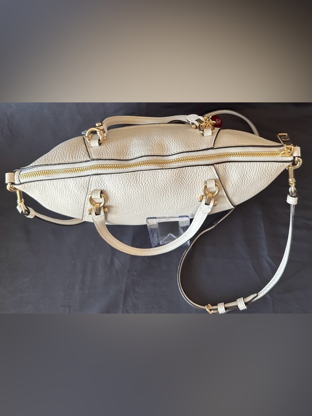 Coach Prairie Satchel Chalk White Pebbled Leather With Red Cherry Charm - Picture 6 of 13